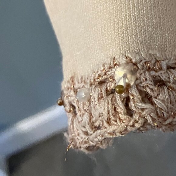 J H Collectibles Embossed Knit Sweater Beads Crochet Cream Large - Picture 6 of 8